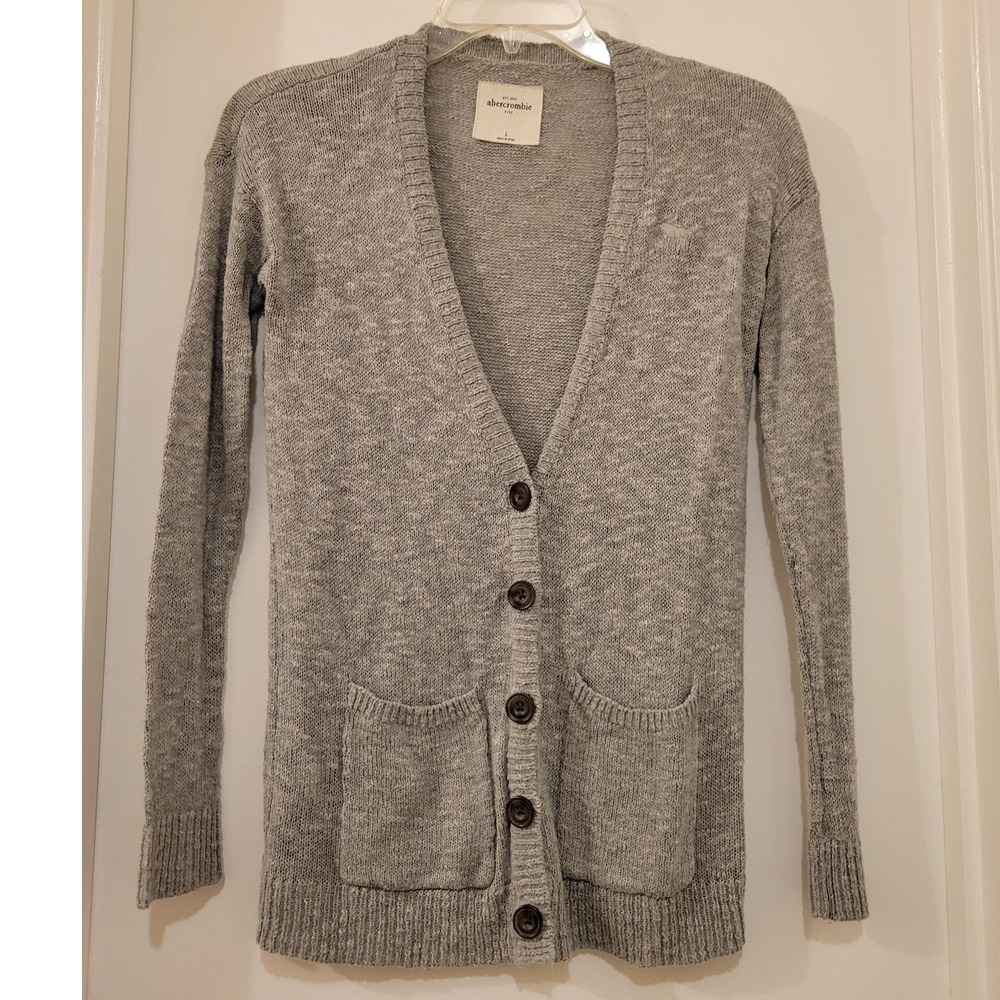 Abercrombie Kids Light Gray Knit Button Front Cardigan Oversized Sweater Size‎ L